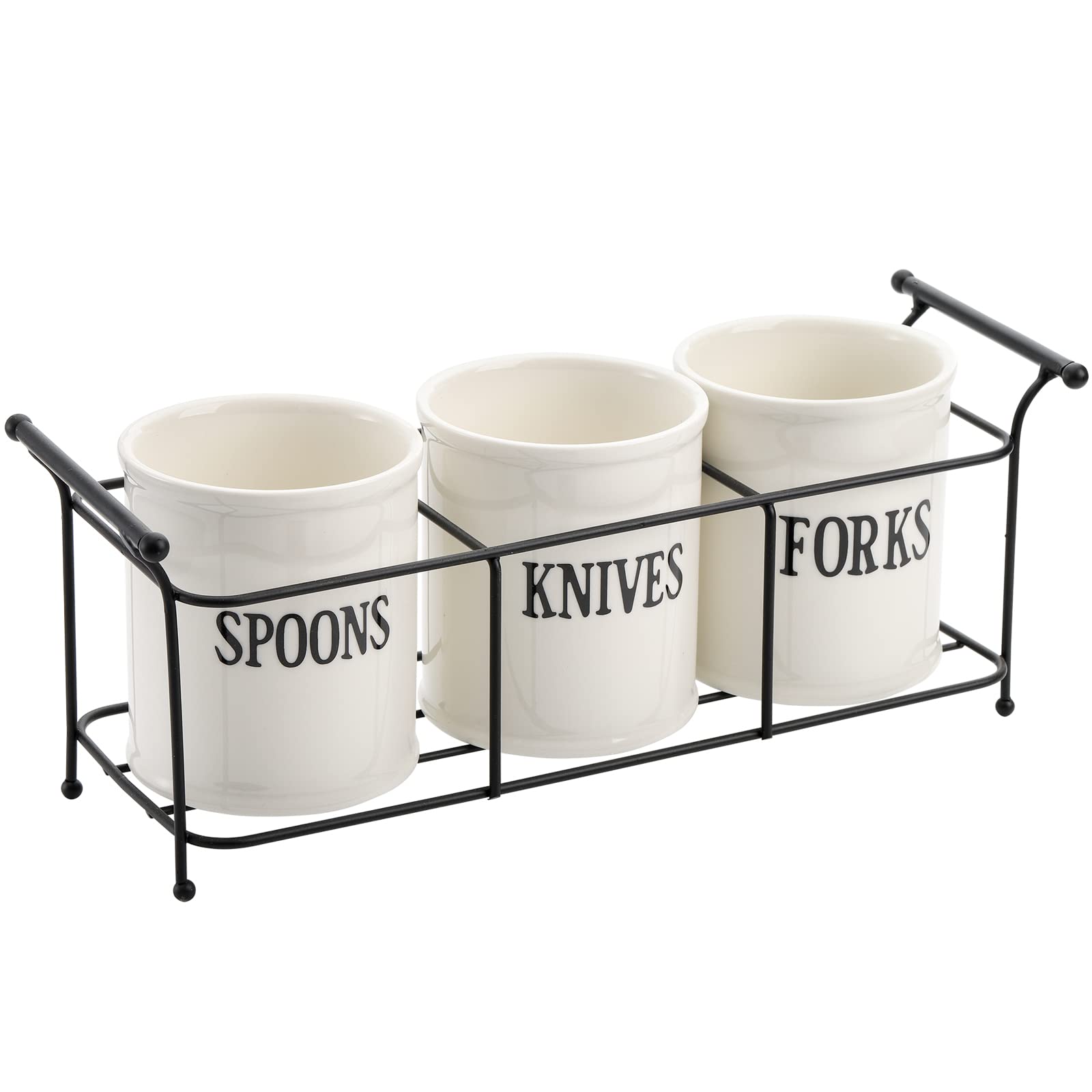 Bekith rack negro soporta portacubiertos en la cocina.