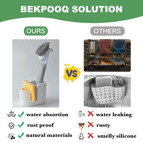 BekPooQ absorbencia rápida para esponjas y cepillos en la cocina.
