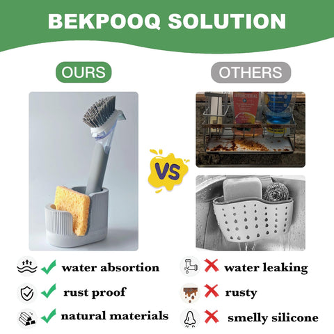 BekPooQ organizador fregadero 2 en 1 para esponjas y cepillos.