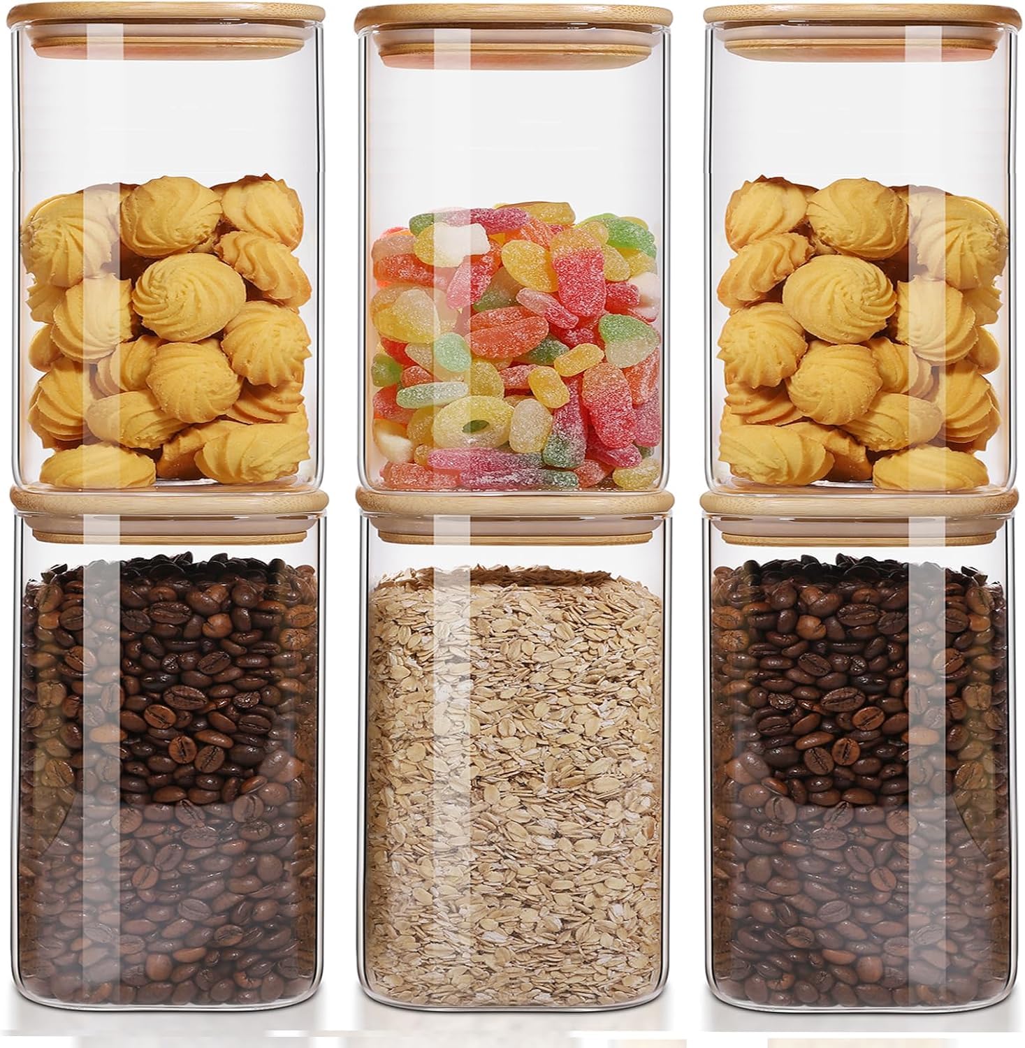Belgol jarras de vidrio cuadradas 50oz con tapas, almacenamiento seguro y práctico de alimentos.
