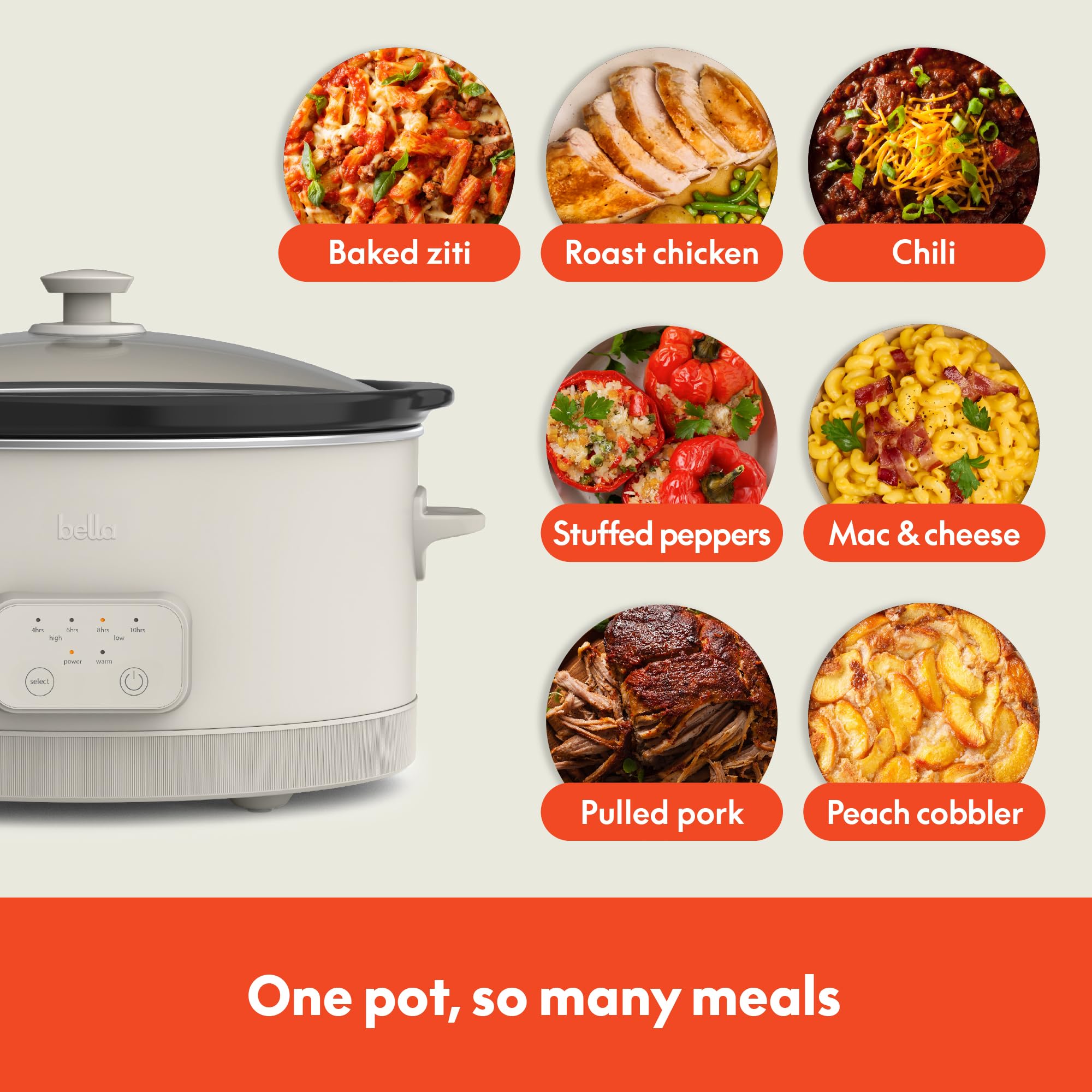 Bella olla lenta mantiene caliente la comida para servir cuando llegues.
