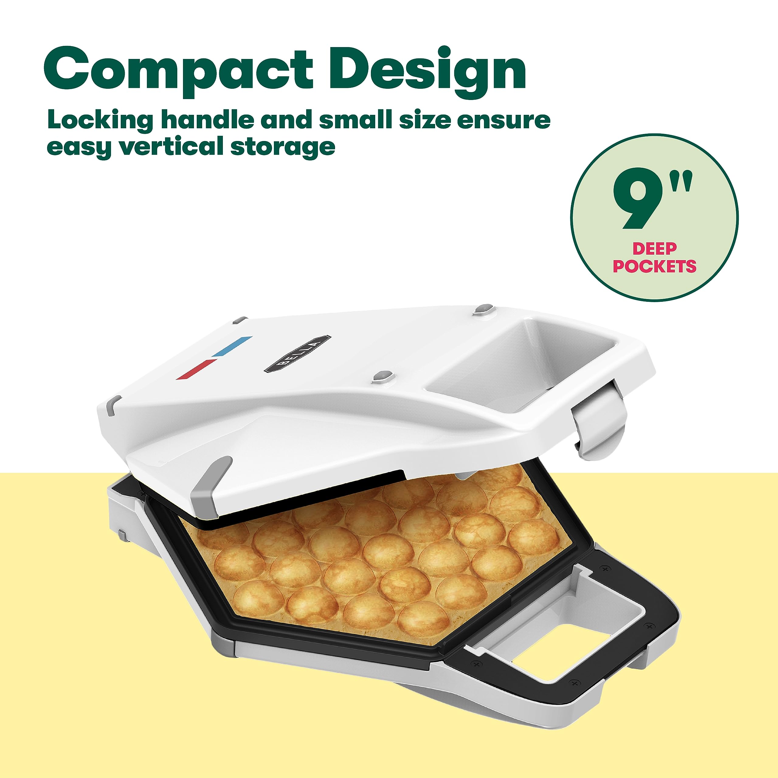 Bella Bubble Waffle Maker interior antiadherente facilita desmoldado suave.