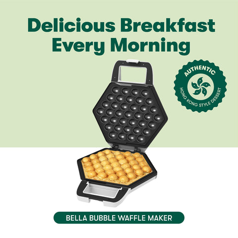 Bella Bubble Waffle Maker con cono rack, ideal para postres sin desorden.