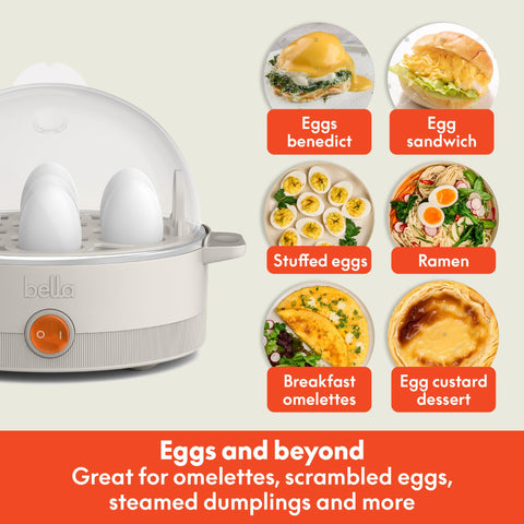 Bella cocedor de huevos con bandeja para omeletas, desayunos rápidos