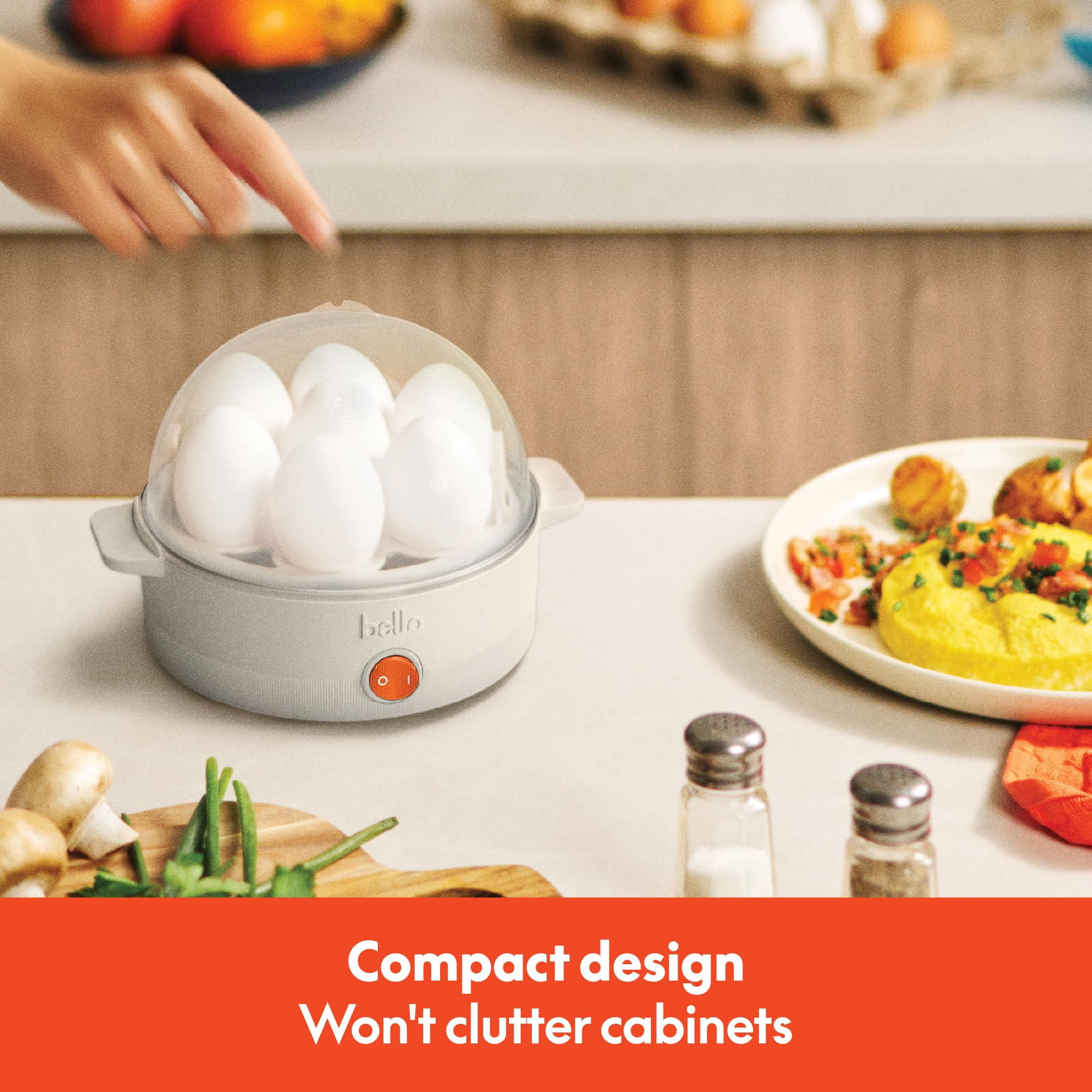 Bella cocedor de huevos con partes lavables en lavavajillas para limpieza fácil