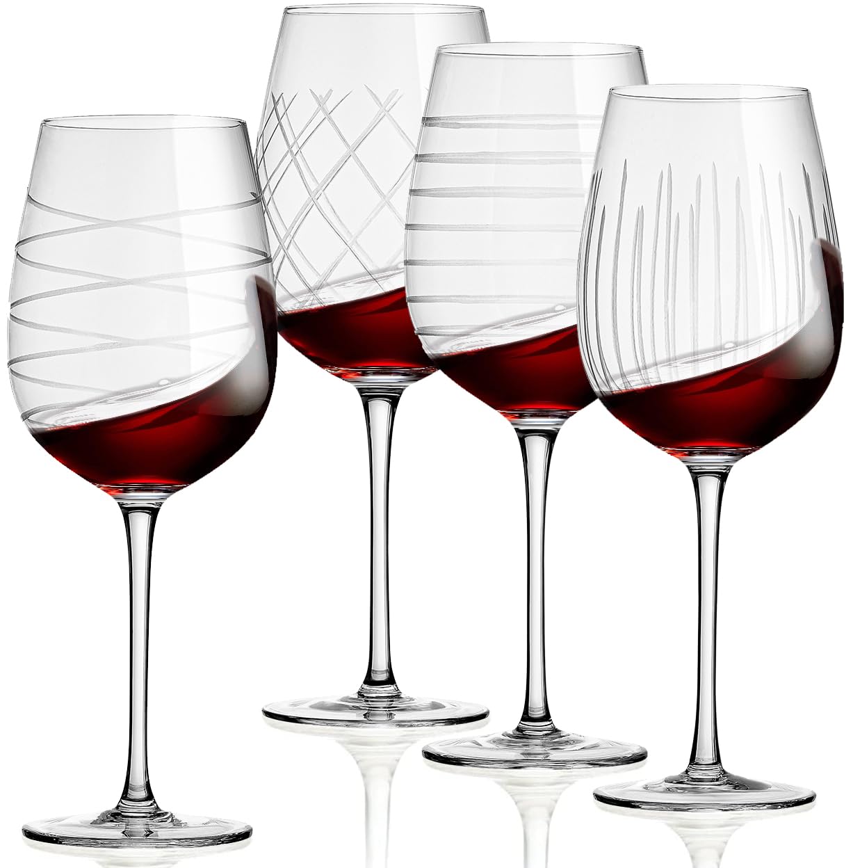 Copas Bella Vino de tallo largo con grabados, ideales para degustaciones.