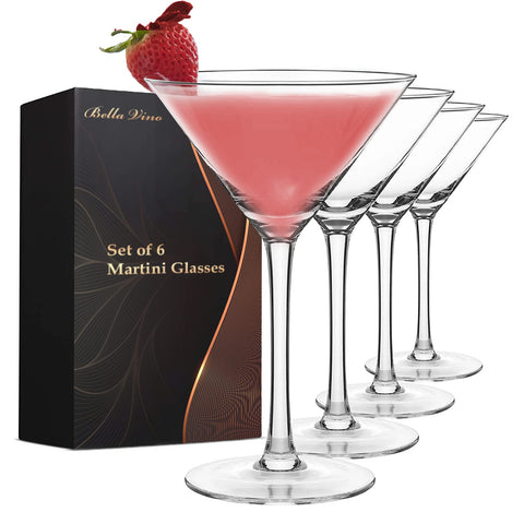 Set Bella Vino de 6 copas martini altas con tallo para presentaciones elegantes.