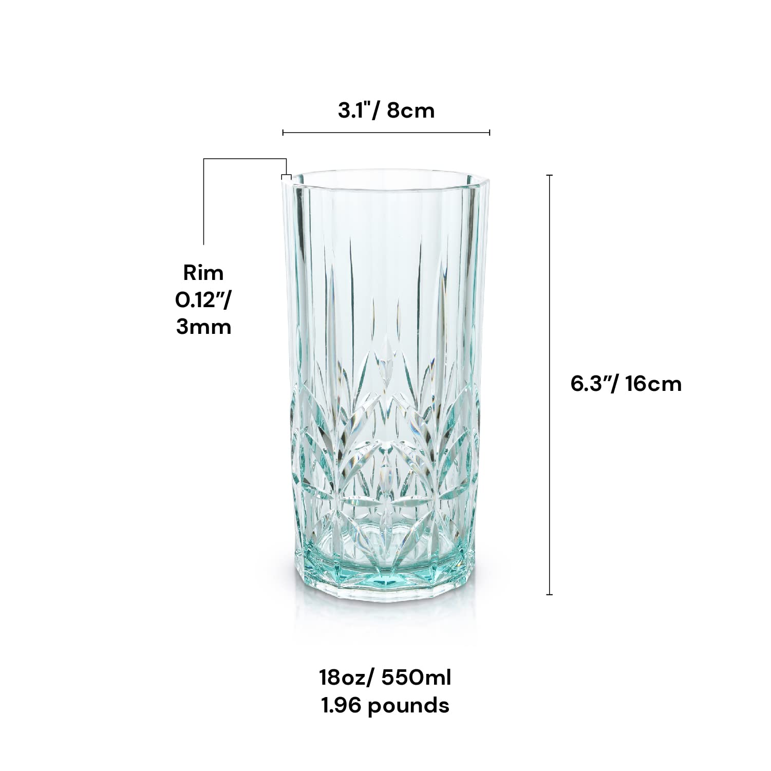 Vaso Bellaforte para cócteles 18 oz turquesa, ideal para reuniones