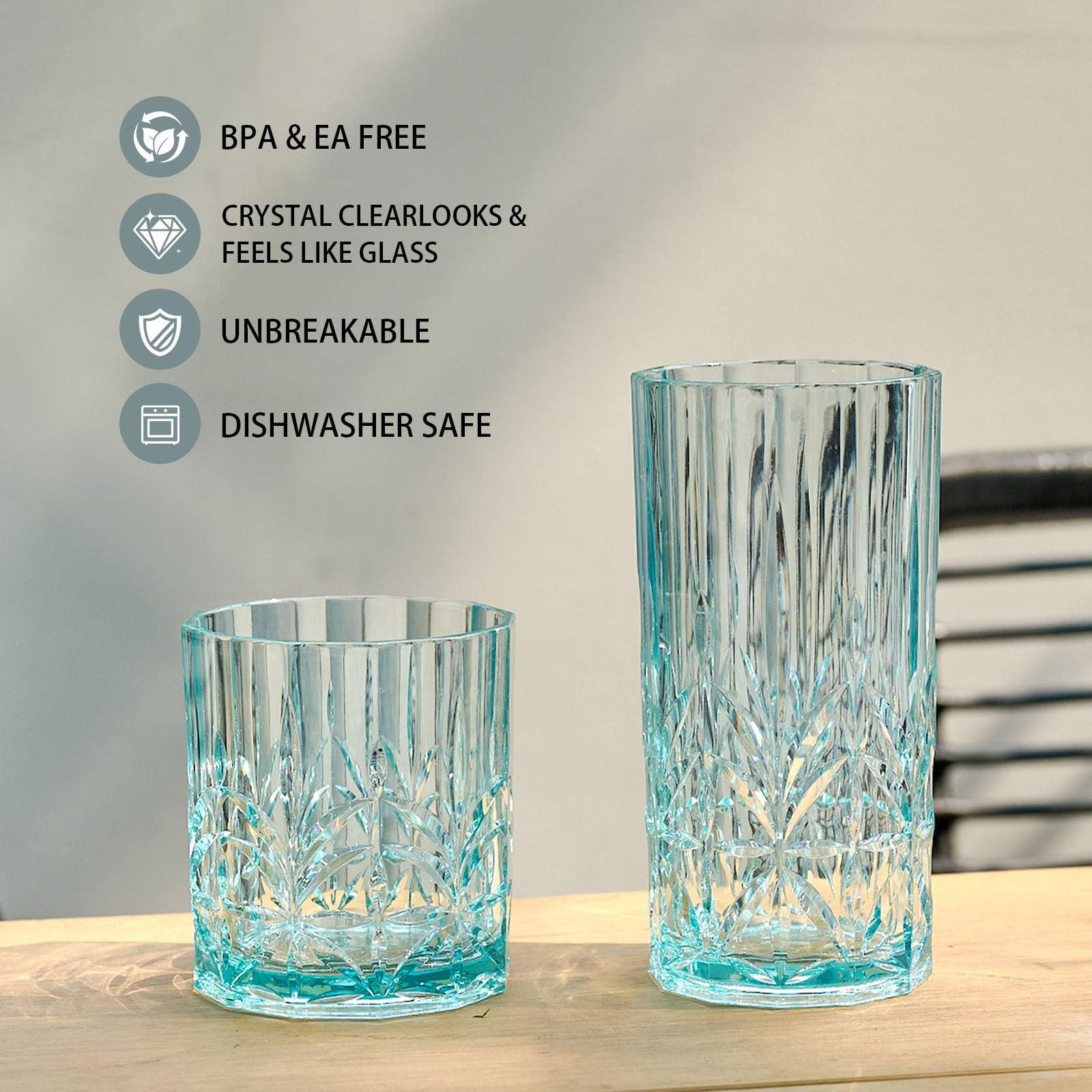 Vaso Bellaforte con diseño cristal-cut Tritán 18 oz turquesa para presentaciones elegantes