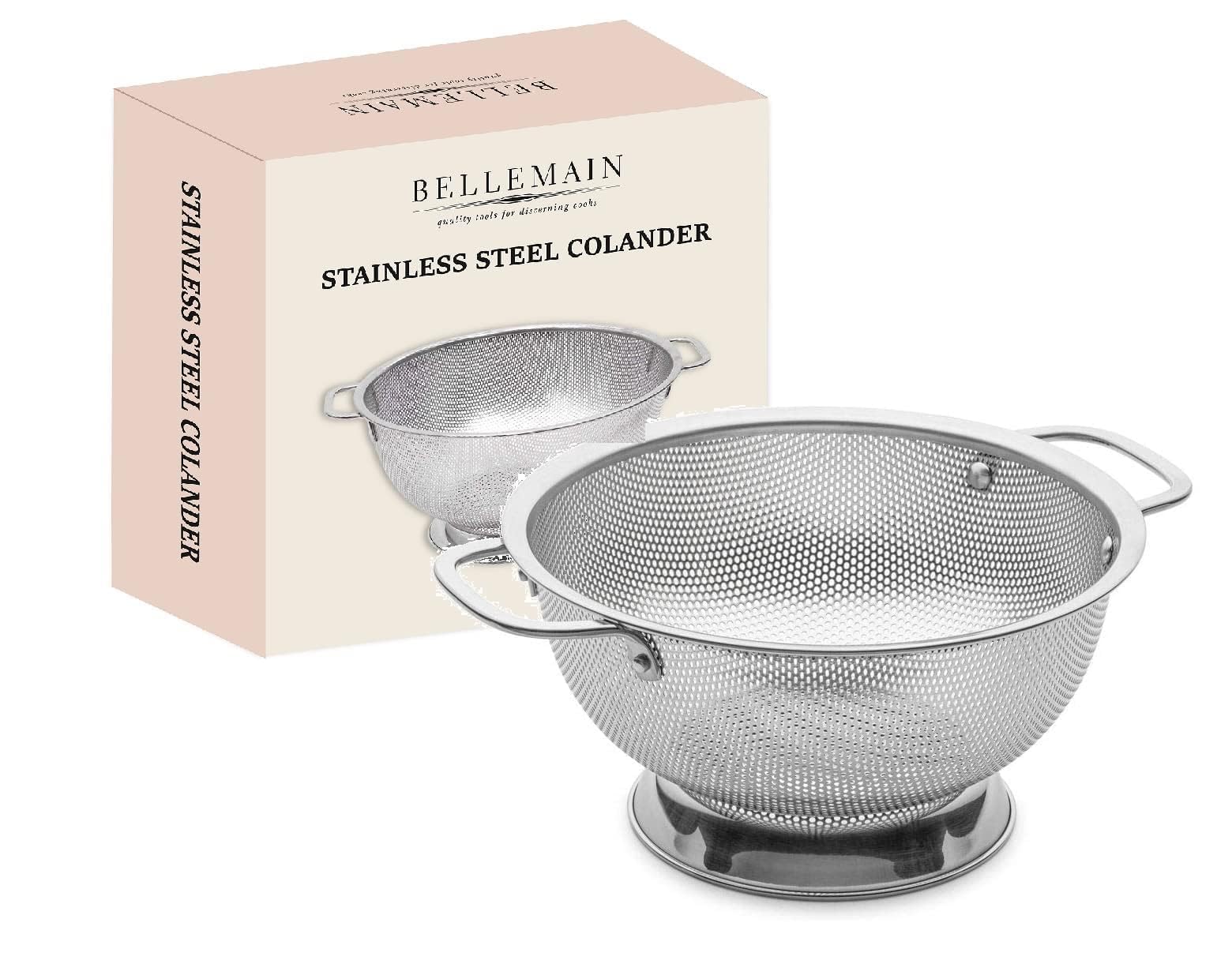 Colador Bellemain 3qt con mango, drenaje rápido para pastas.