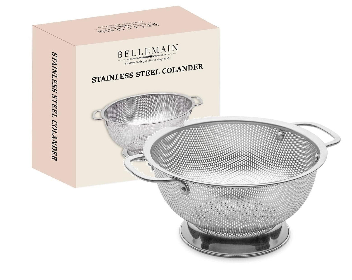 Colador Bellemain 3qt con mango, drenaje rápido para pastas.