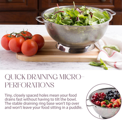 Bellemain colador acero inoxidable micro-perforado 5qt ideal para granos y pastas