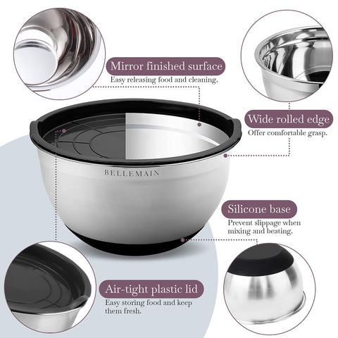 Bellemain tapas de silicona sin BPA para sellado seguro y almacenamiento práctico.