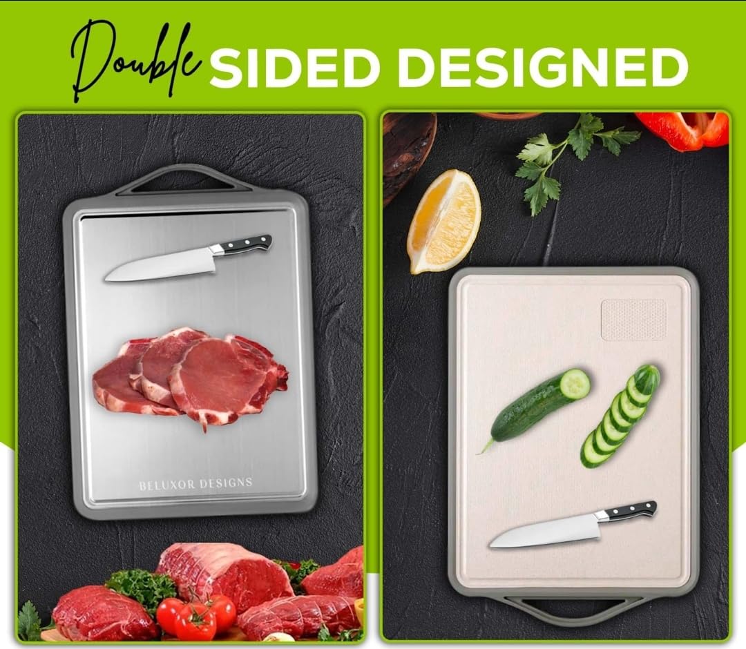 Beluxor Designs lado inoxidable para corte de carne con superficie duradera