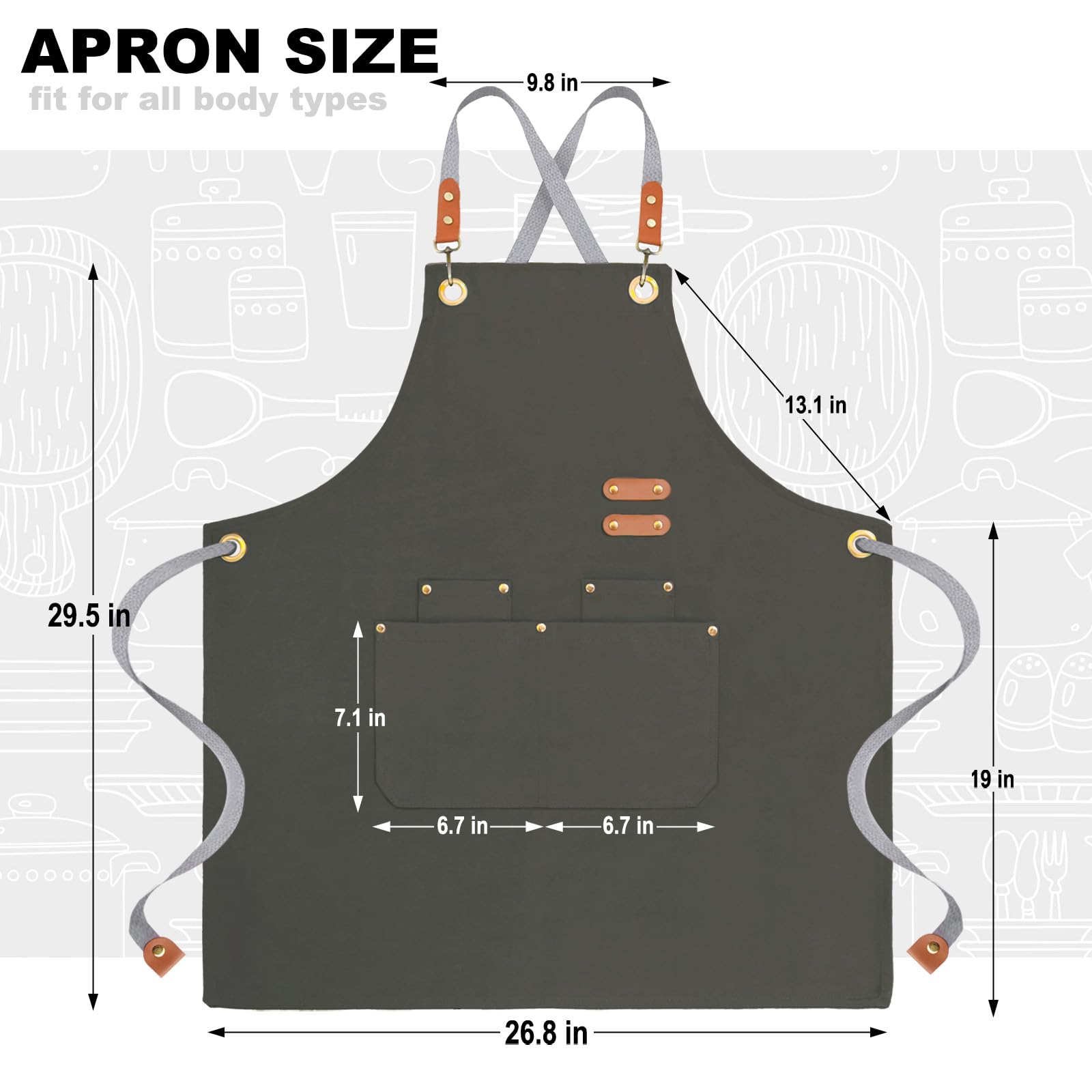 BeLuyi delantal de cocina con ajuste ergonómico para todo tipo de cuerpo.