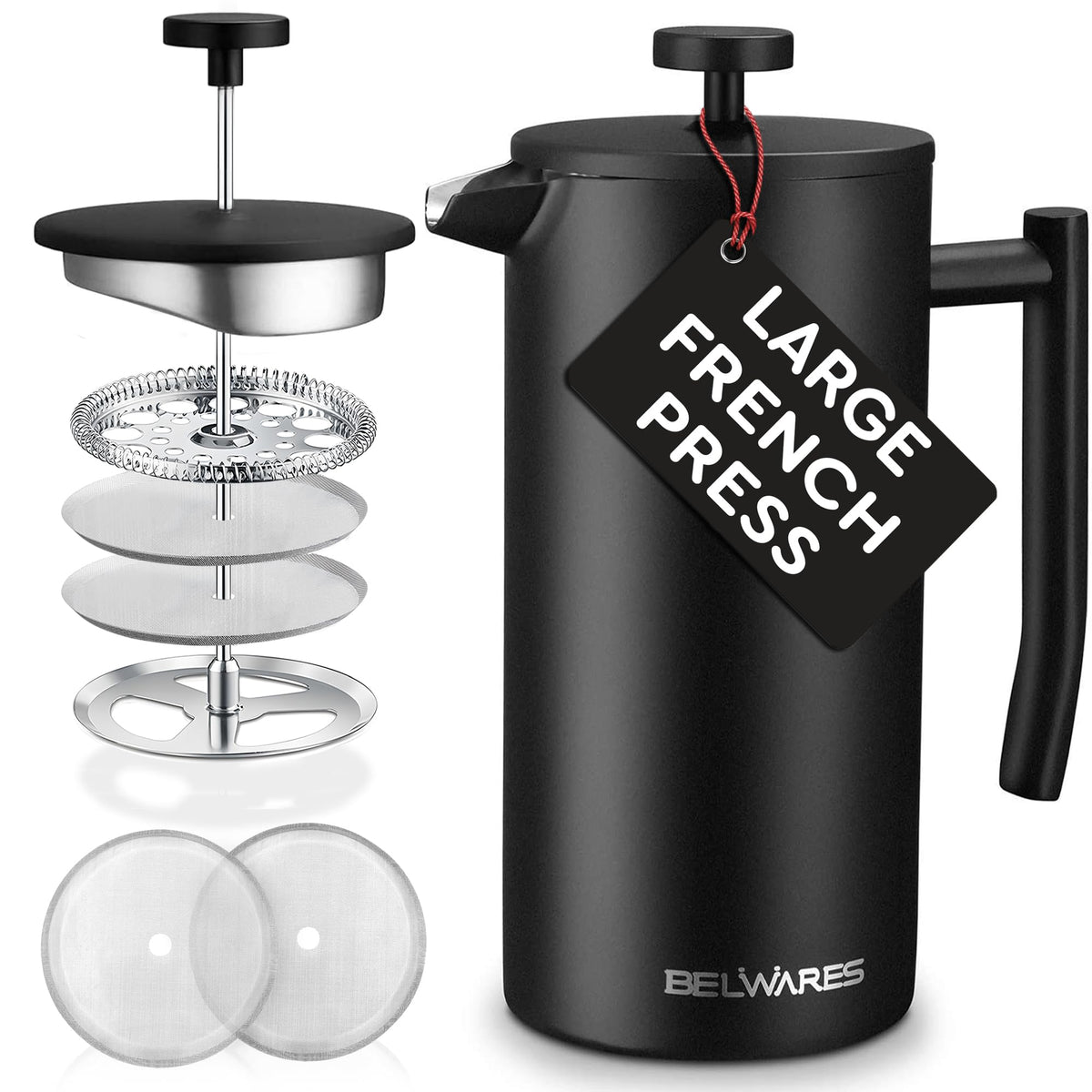 Belwares Prensa Francesa Capacidad 1500 ml mantiene el café caliente.