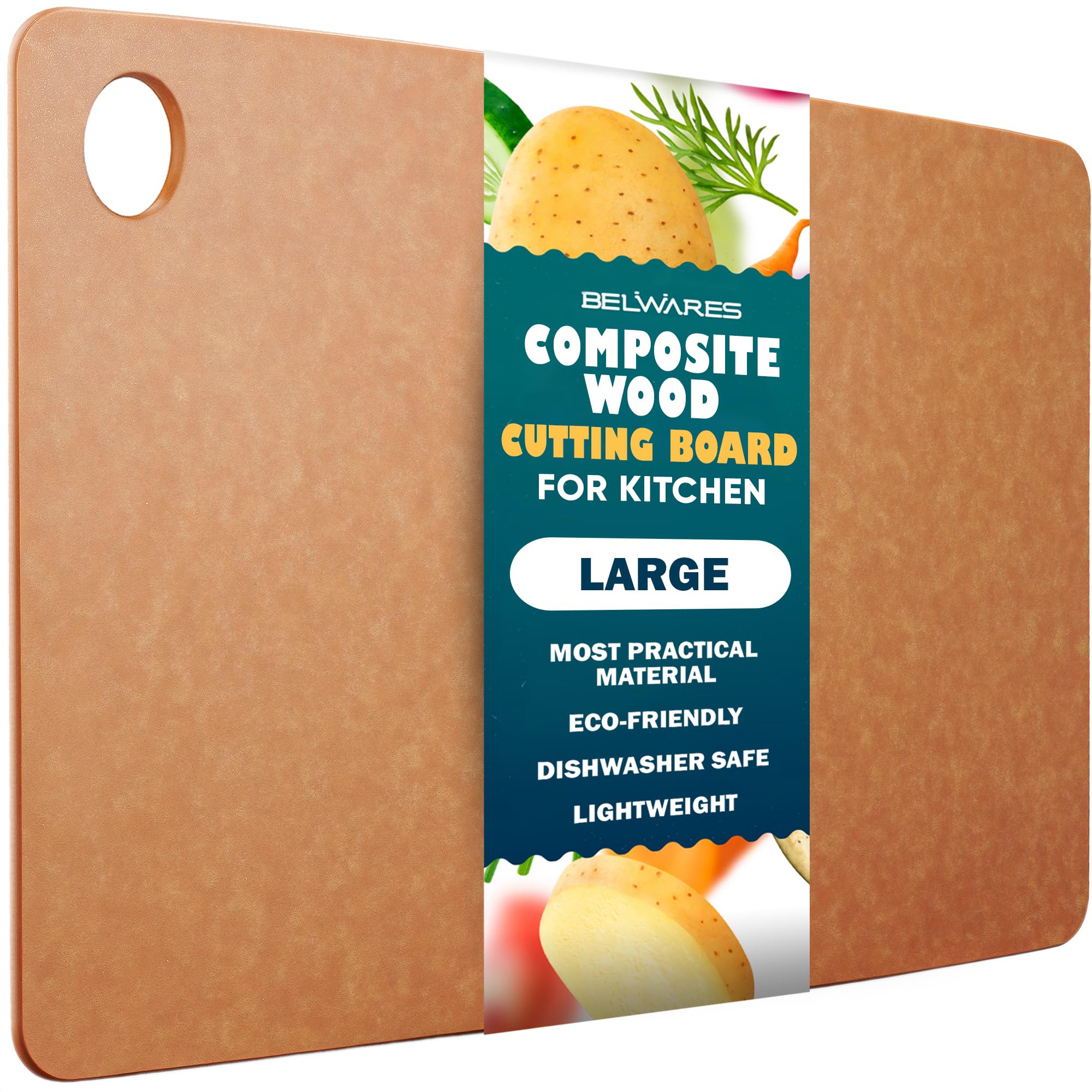 Belwares tabla de cortar grande y natural, ideal para preparar comidas con comodidad.