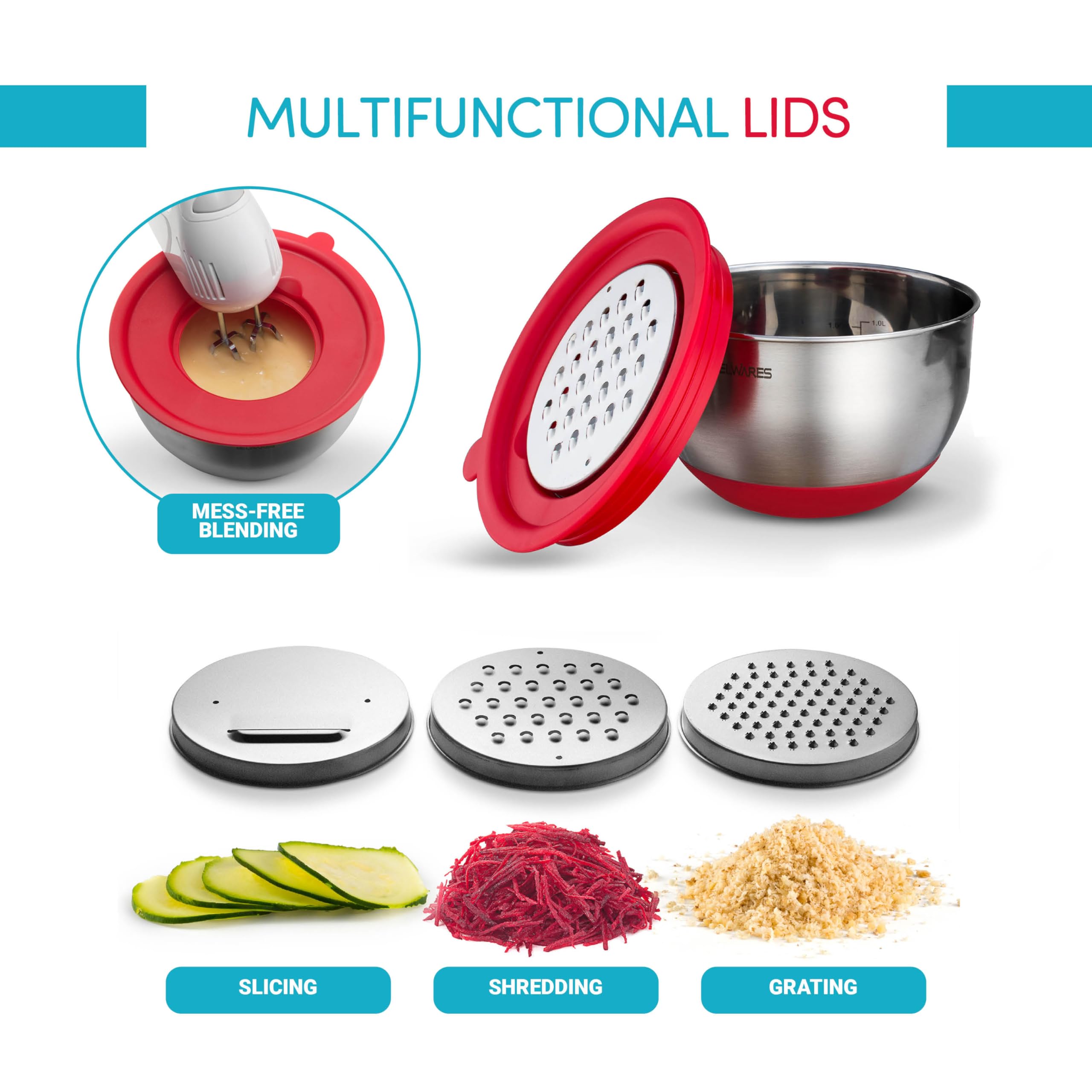Tapas rojas con sellado Belwares para conservar higiene