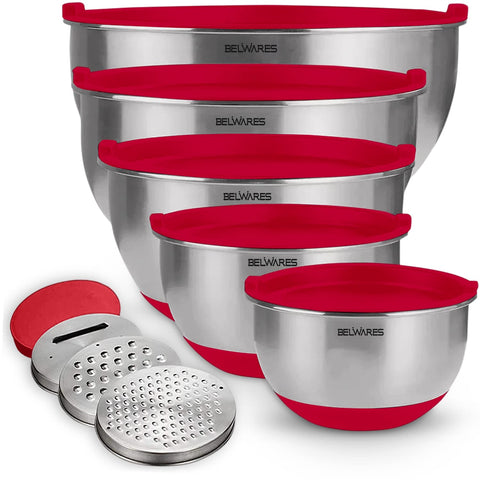 Belwares tazones apilables con tapas rojas para ahorrar espacio