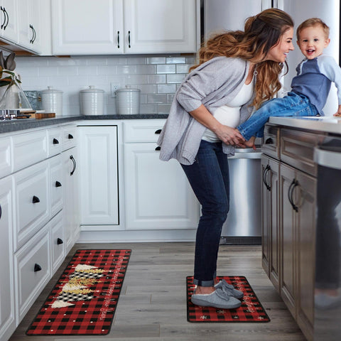 Alfombra Bencailor a cuadros rojos y negros para cocina, estilo festivo duradero.