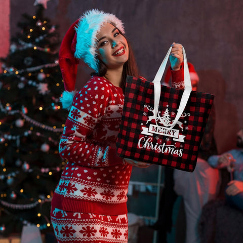 Bencailor bolsas navideñas de lona, bolsillo interior práctico para llaves o audífonos.