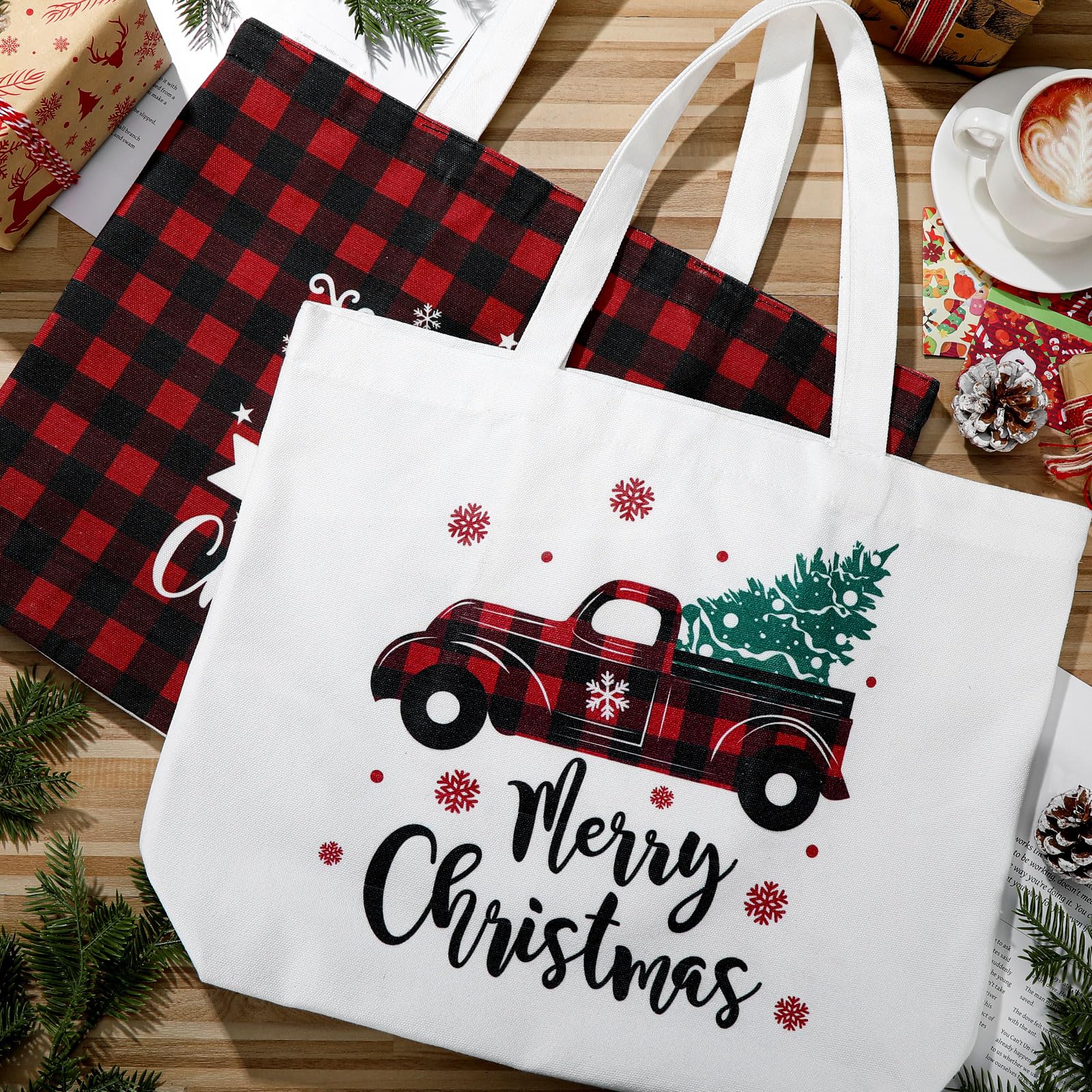 Bencailor bolsas navideñas de lona, resistentes al desgaste para viajes o compras diarias.