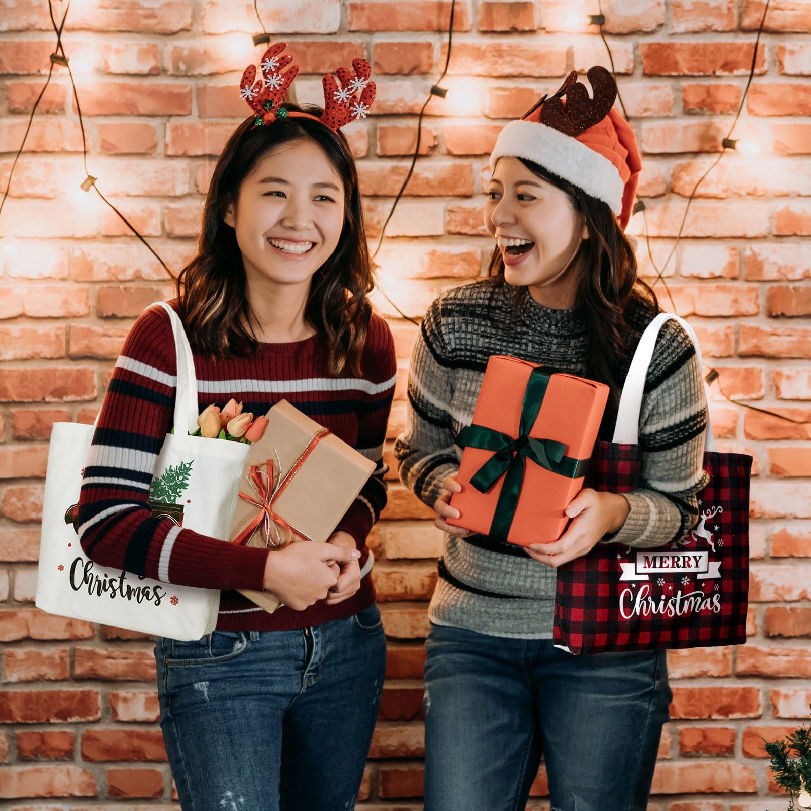 Bencailor bolsas navideñas de lona, costura doble y tela resistente para uso repetido.