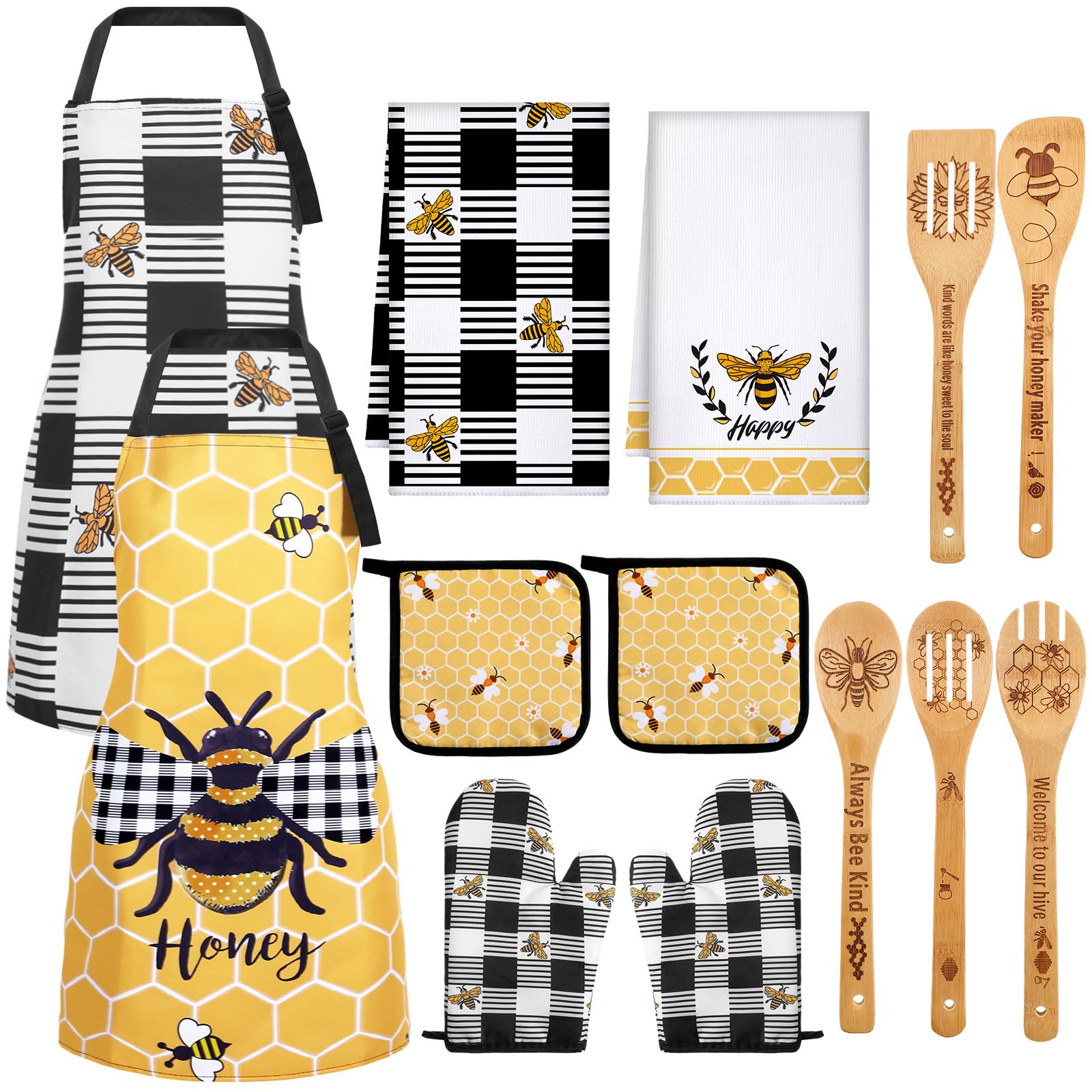 Juego de cucharas de madera Bencailor con tema abeja y girasol, ideal para mezclar con suavidad
