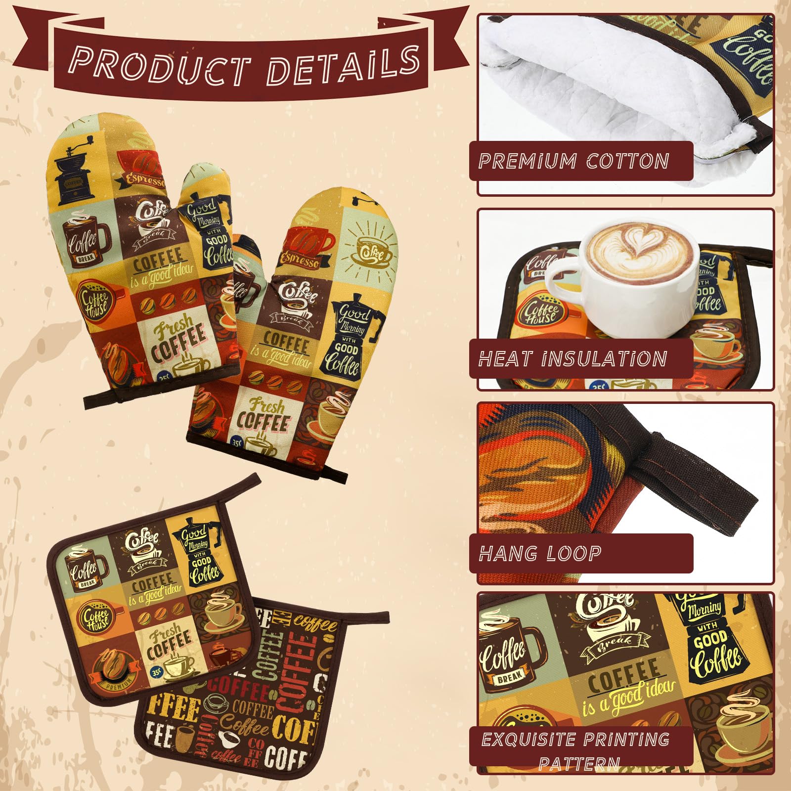 Bencailor guantes horno cocina café, resistencia al calor para cocinar