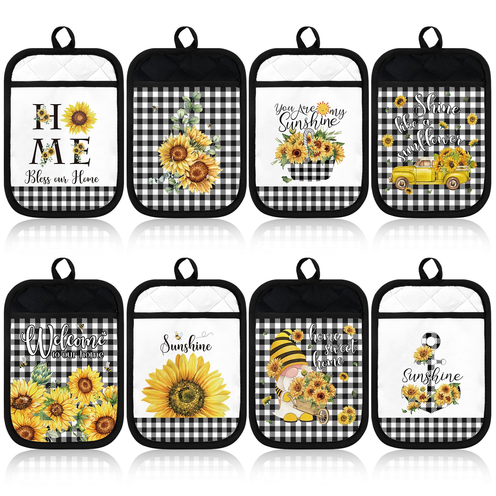 Guantes para ollas Bencailor con girasoles, ideales para manipular utensilios calientes.