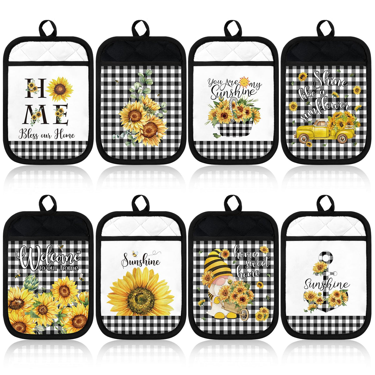 Guantes para ollas Bencailor con girasoles, ideales para manipular utensilios calientes.