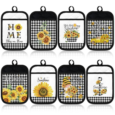 Guantes para ollas Bencailor con girasoles, ideales para manipular utensilios calientes.