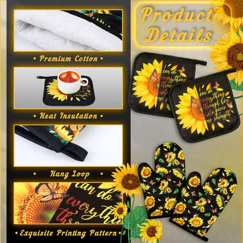 Manoplas Bencailor para horno, diseño girasol, manejo seguro de utensilios calientes