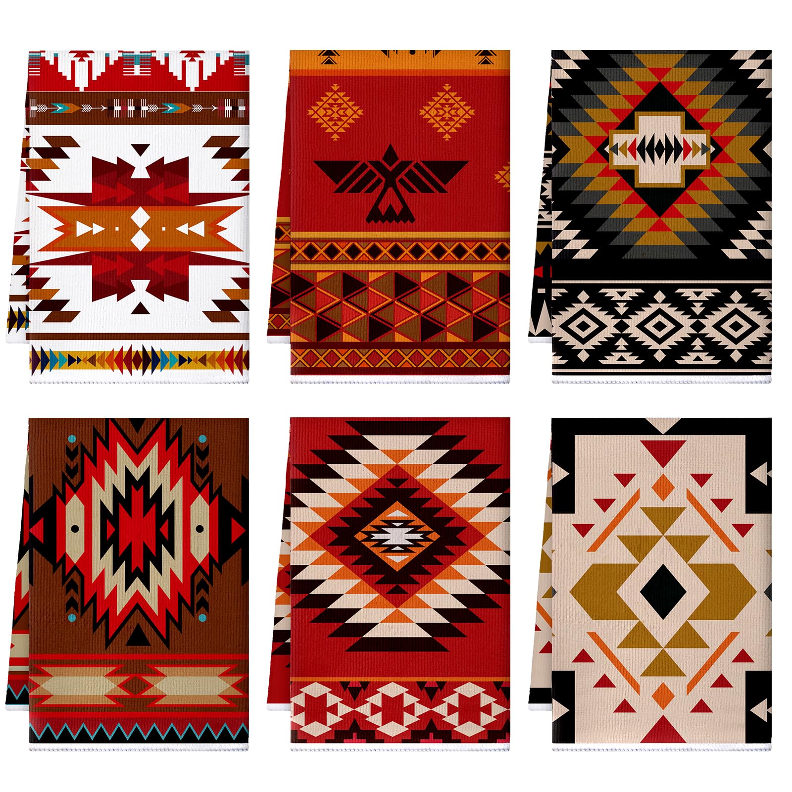 Toallas Bencailor con diseño azteca; juego de seis para decorar y secar la vajilla