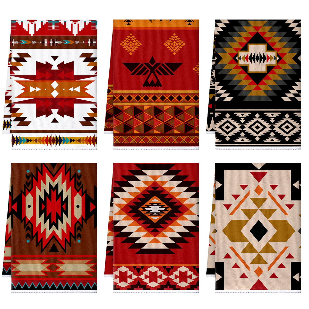 Toallas Bencailor con diseño azteca; juego de seis para decorar y secar la vajilla
