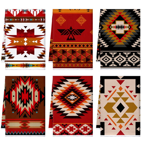 Toallas Bencailor con diseño azteca; juego de seis para decorar y secar la vajilla