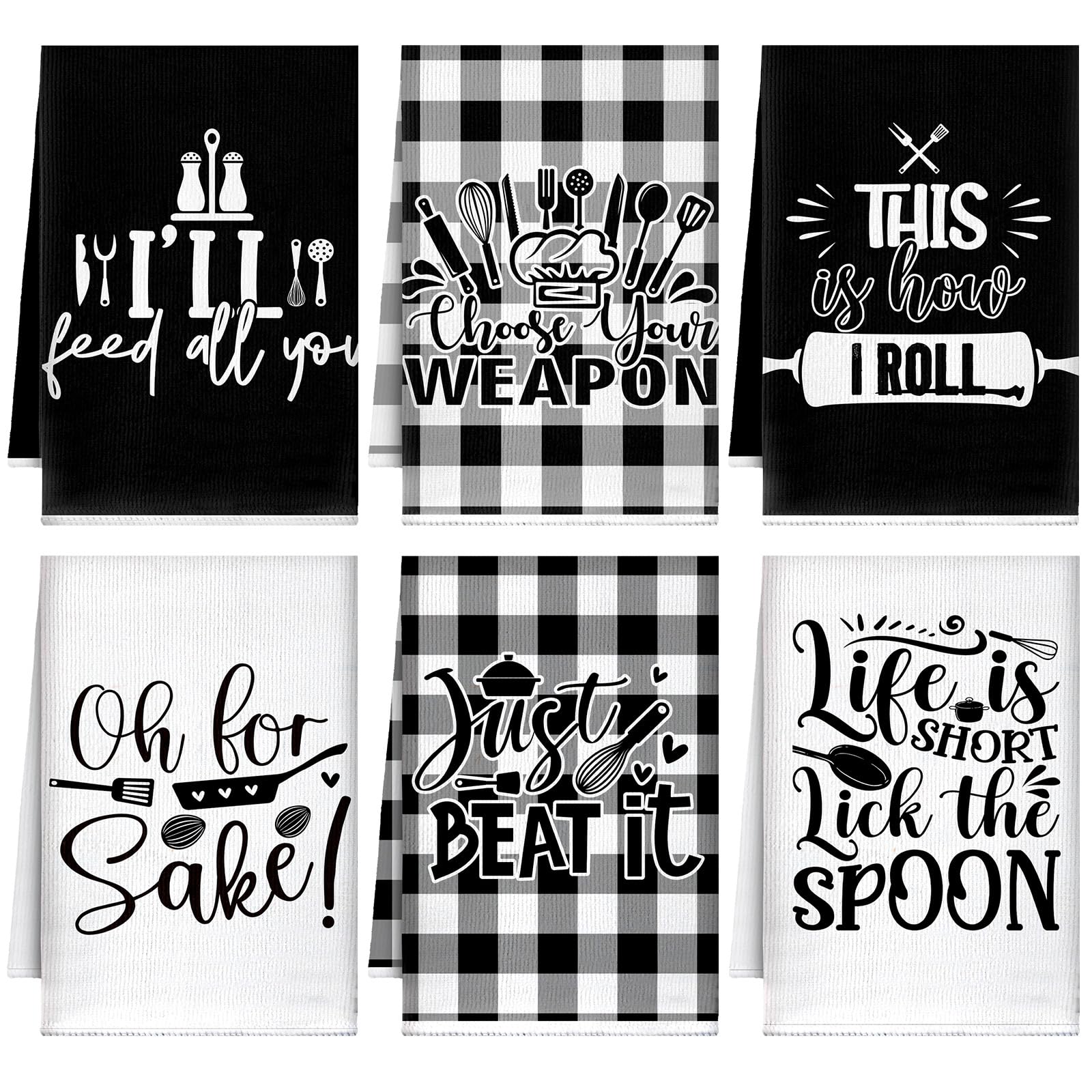 Toallas Bencailor con diseño de cuadros negro y blanco para decoración de cocina