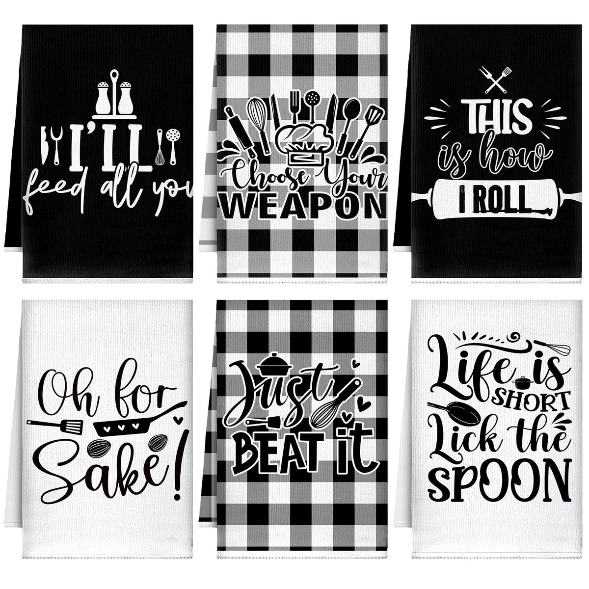 Toallas Bencailor con diseño de cuadros negro y blanco para decoración de cocina