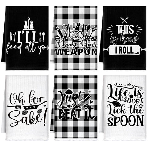 Toallas Bencailor con diseño de cuadros negro y blanco para decoración de cocina