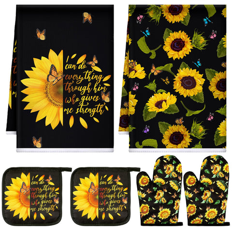 Toalla de cocina Bencailor con girasol y mariposa, absorbe derrames con estilo