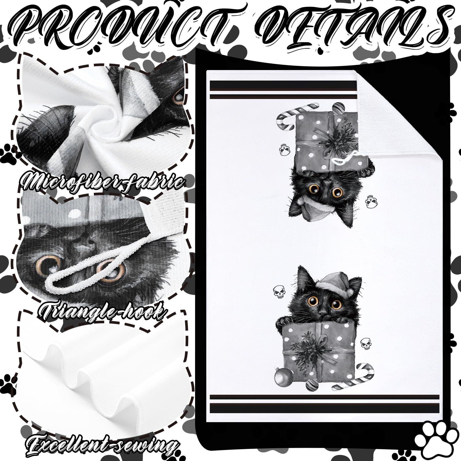 Toallas de cocina Bencailor con patrón gótico de gato; regalo temático