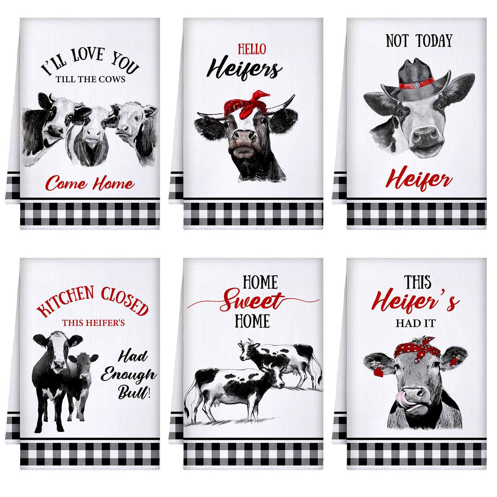 Bencailor toallas con vacas en estilo retro para decorar la cocina.