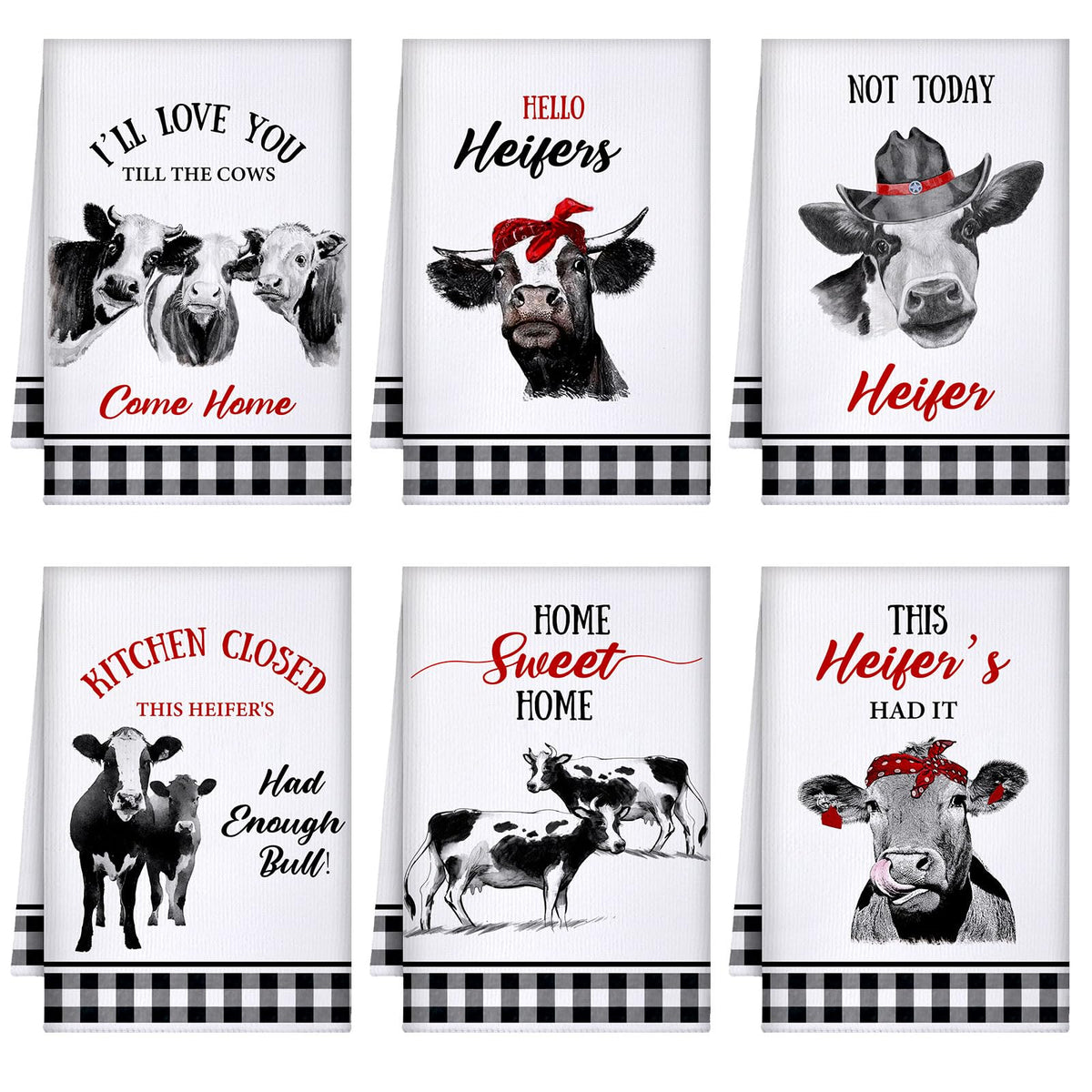 Bencailor toallas con vacas en estilo retro para decorar la cocina.