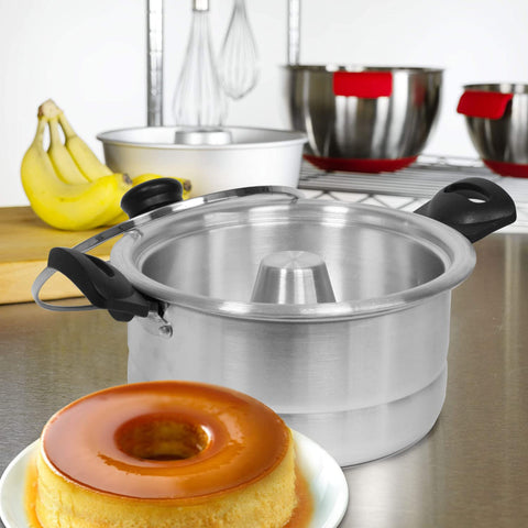 Bene Casa molde de flan doble con tapa de vidrio para hornear con calor uniforme.