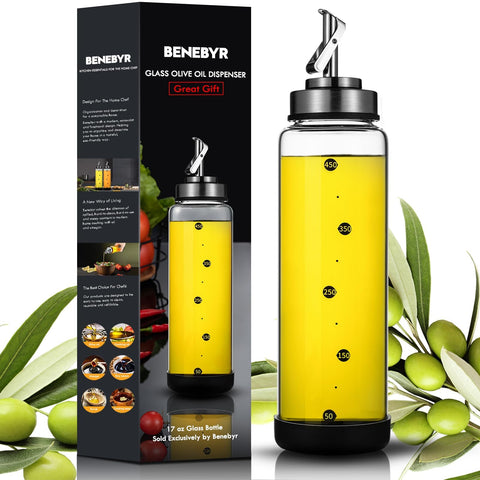 BENEBYR dispensador de aceite de oliva en vidrio para verter sin goteo