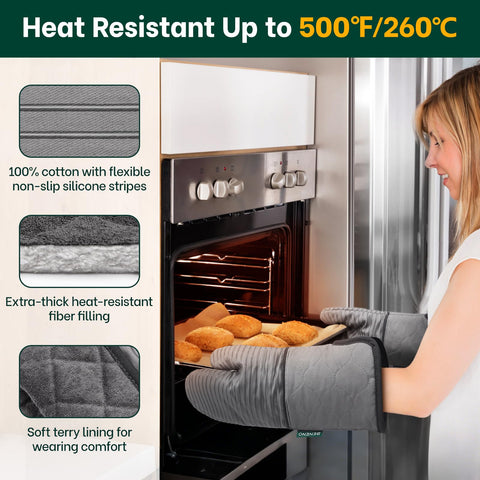 Beneno guantes-horno-14-3-pulgadas: protección extendida para antebrazos durante la cocción.