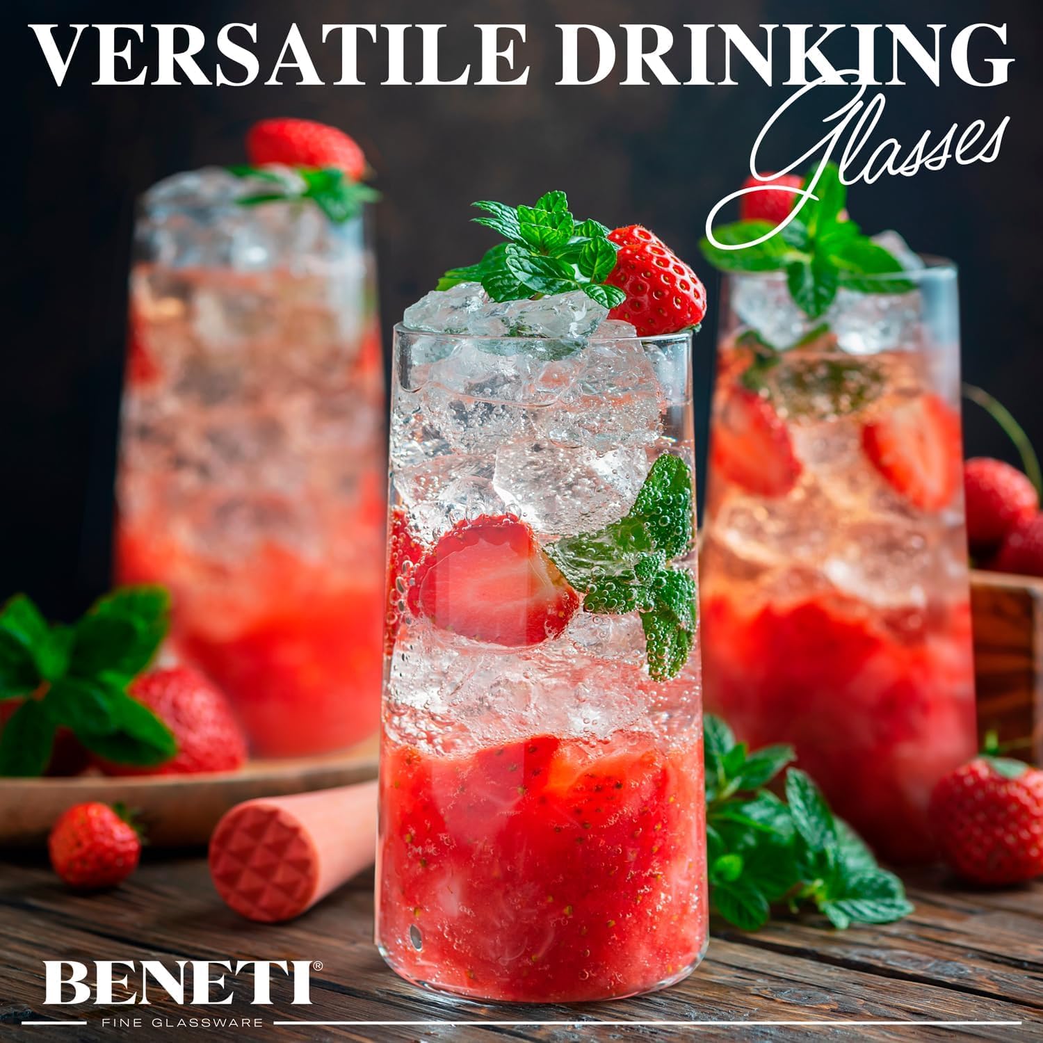 Vaso BENETI de cristal premium ligero, ideal para uso diario.