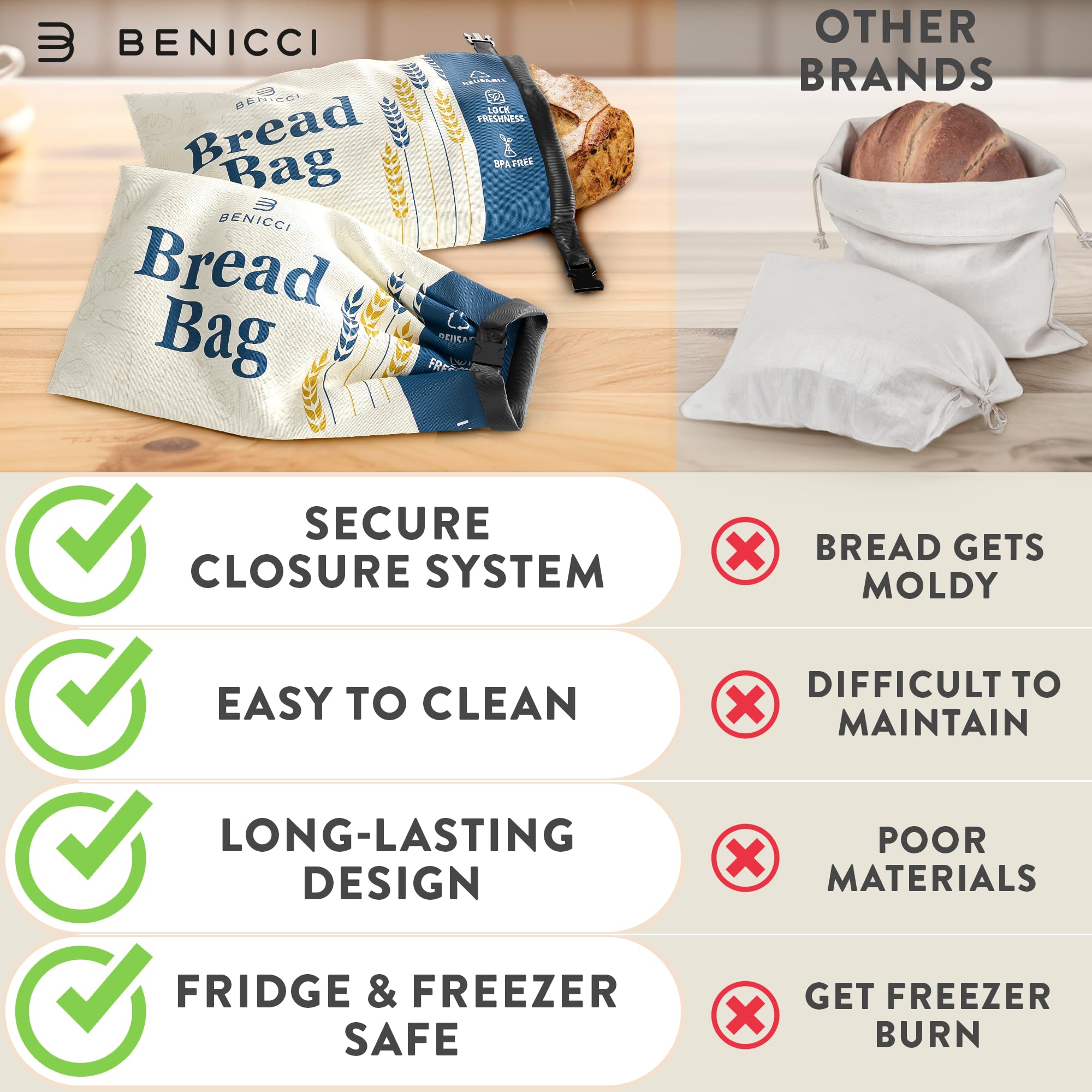 Bolsas Benicci de varios tamaños para diferentes tipos de pan.