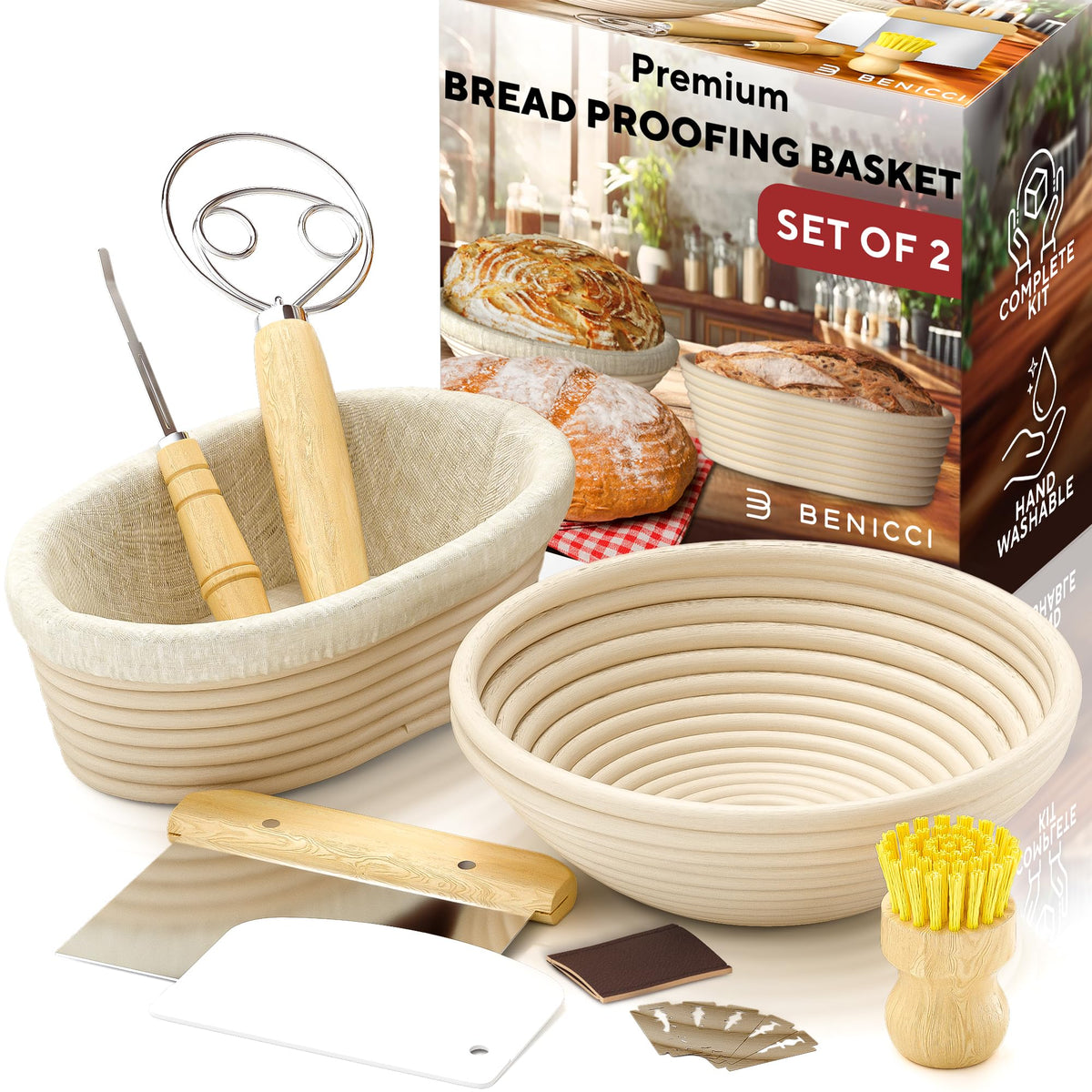 Benicci cesta Banneton de 9 pulgadas para levar pan con textura uniforme