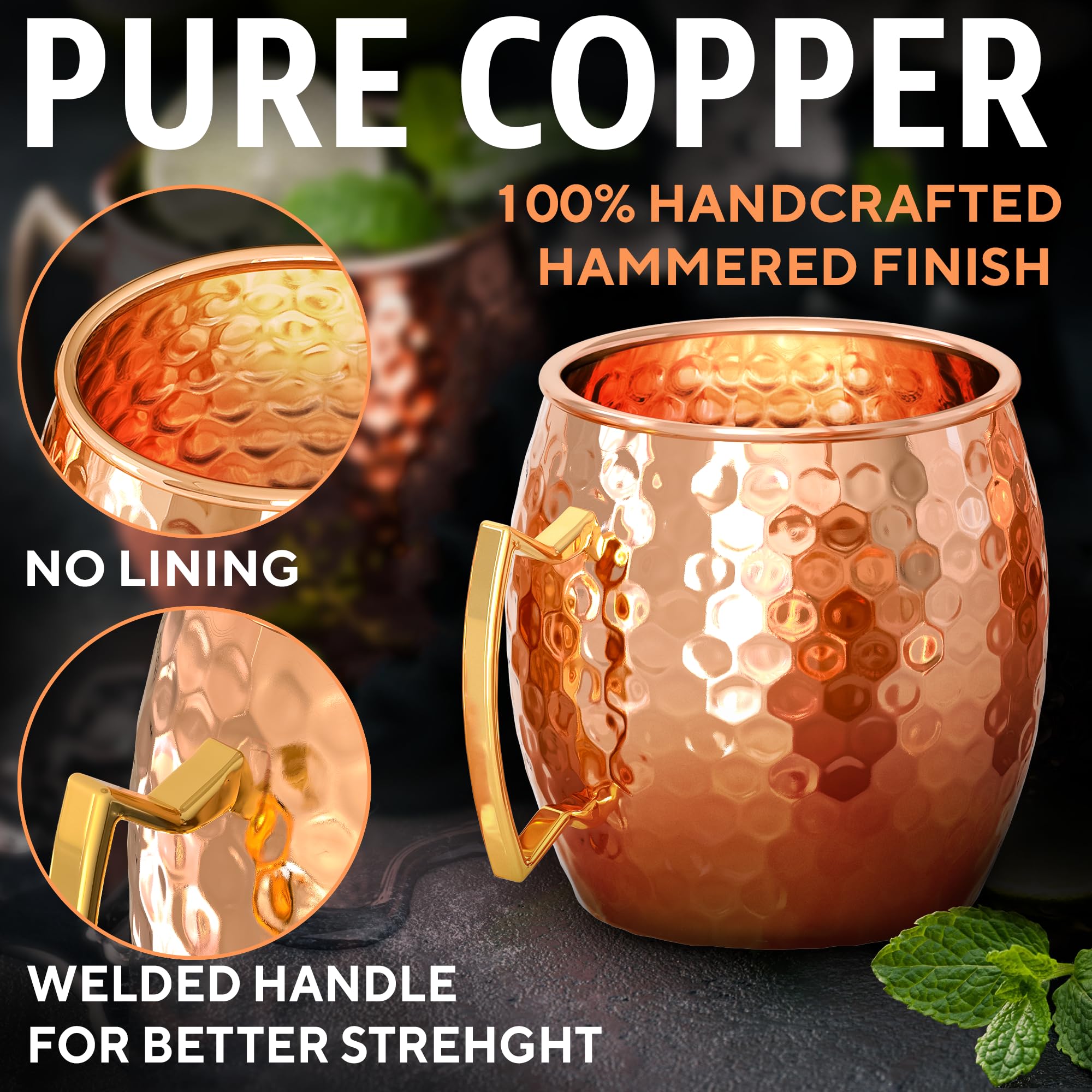 Benicci cobre puro 16oz: vaso robusto para cocteles refrescantes y presentaciones elegantes.